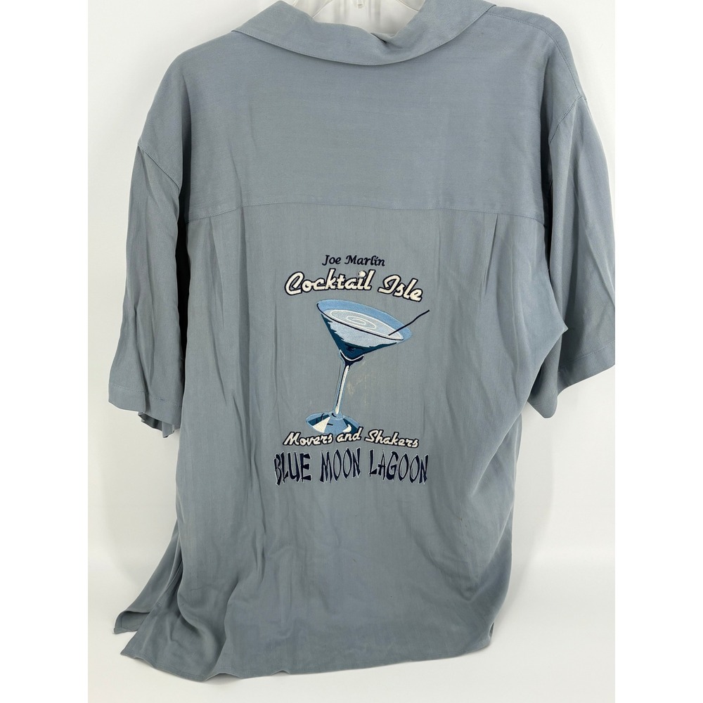 Joe Martin Cocktail Isle Blue Moon Lagoon Silk Shirt Mens Large Camp
